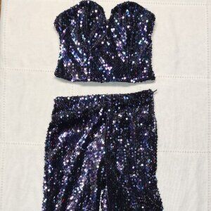 SO Danca Velvet Sequin Bustier Top High Rise Flare Pants Size XS Dance Costume